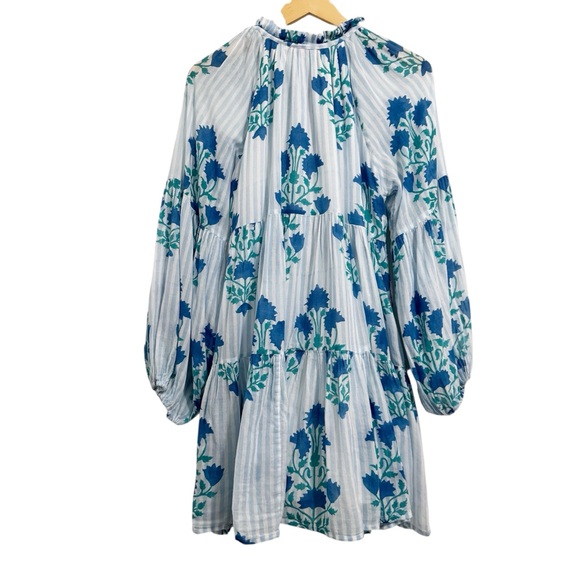 Oliphant Jaipur Blue Balloon Sleeve Floral Dress Large - Picture 4 of 14